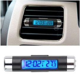 Horloge lumineuse à LED électronique haute précision de voiture 3 en 1 +  thermomètre + voltmètre (bleu)