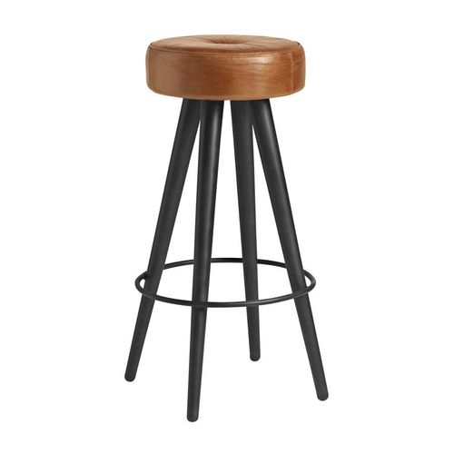 Tabouret Tanu - Cadre En Métal Noir - Cuir Bruciato Tan.