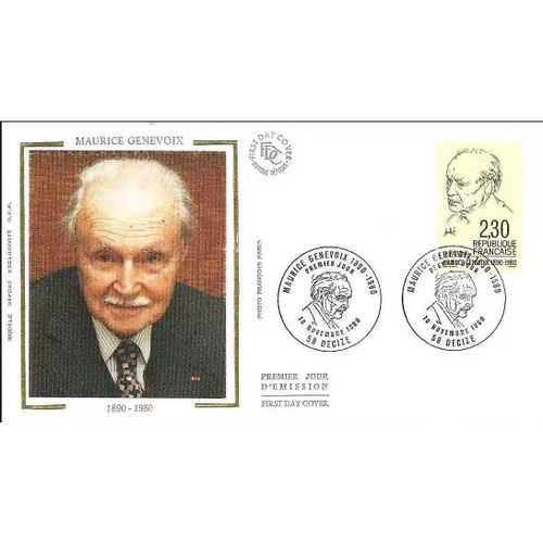 France 1990, Très Belle Enveloppe 1er Jour, Cachet Du 10 Nov. 1990 À Décize - Timbre 2671 Maurice Genevoix, Belle Illustration Soie. -