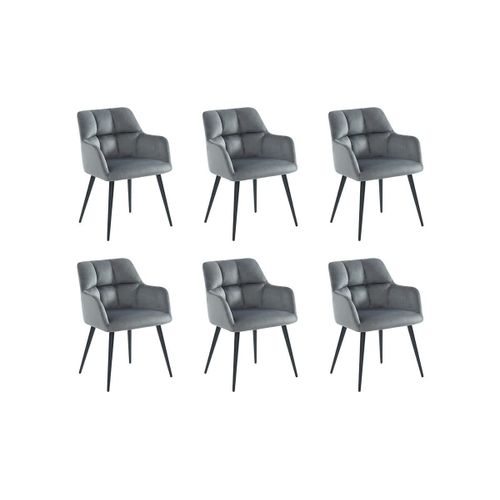 Lot De 6 Chaises Avec Accoudoirs - Velours Et Métal - Gris - Pega
