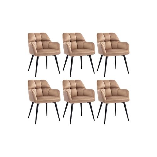 Lot De 6 Chaises Avec Accoudoirs - Velours Et Métal - Beige - Pega
