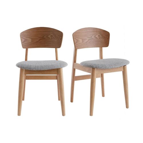 Chaises Scandinaves Bois Clair Et Tissu Gris Clair (Lot De 2) Elion