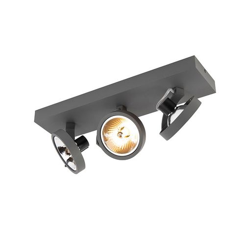 Qazqa Design Design Plafonnier ? Plafonnier Spot À Fixer Au Plafond Grijs Verstelbaar 3-Lichts - Go Aluminium Gris Rectangulaire /Rond / Luminaire / Lumiere / Éclairage / Intérieur / Salon /...