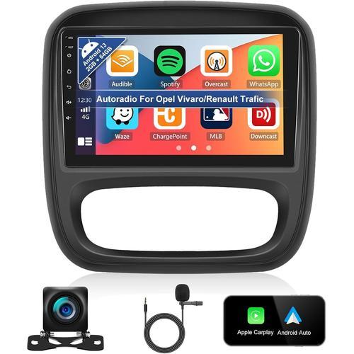 2+64G Android 13 Autoradio pour Opel Vivaro B/Renault Trafic/Fiat Talento/Nissan NV300 avec Carplay & Android Auto, 9"" écran Tactile Récepteur avec Bluetooth WiFi GPS FM/RDS Hi-FI SWC+Caméra de recul