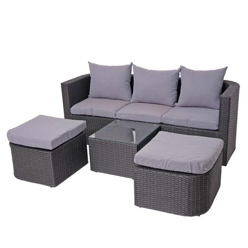 Salon De Jardin Avec Fauteuils Poufs Table Et Coussins Gris Clair Et Polyrotin Anthracite 04_0000525