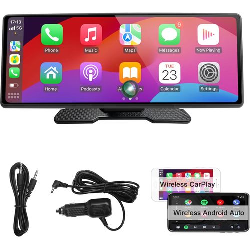 Écran de Voiture Carplay et Android Auto sans Fil - Radio Portable de 9,3 Pouces avec Ecran Tactile, Mirror Link - Carplay Écran pour Voiture avec Contrôle D'assistance Vocale