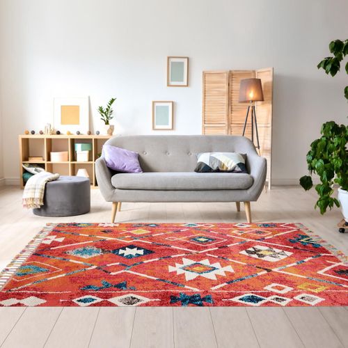 Tapis Berbère 240x340 Tissé Motifs Tribaux Lyn5 Ourika Bleu Et Jaune