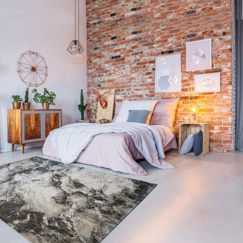Tapis Chambre 60x110 Tissé Anthracite Et Noir Rectangle Motif Abstrait Delamer