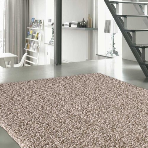 Tapis Shaggy 80x150 Rectangle Tissé Beige Motif Uni Sg Loca