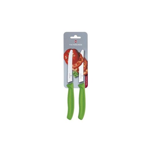 Victorinox 6.7836.L114b Carte De 2 Couteaux De Table/Tomates, Lame Crantée 11 Cm Inox, Bout Rond, Manche Polypropylène Vert.