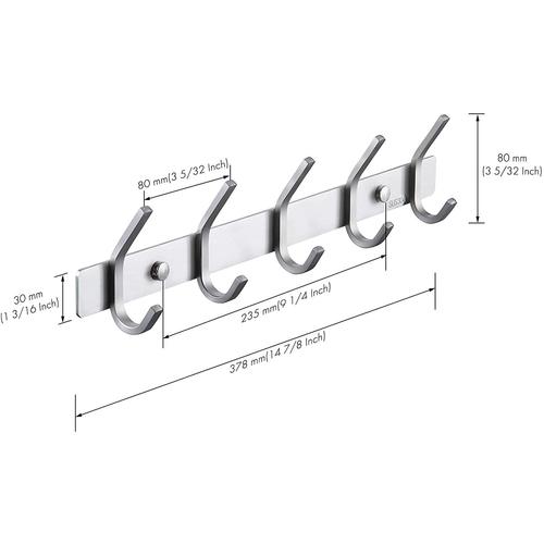 Porte Manteau Salle de Bain à 5 Crochets Porte Manteau Acier Inoxydable  SUS304 Patère Salle de