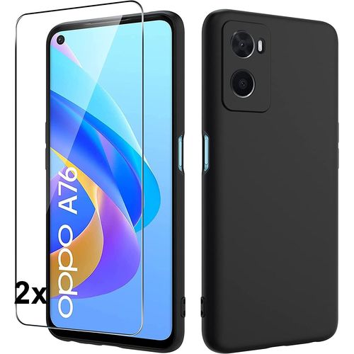 Coque Oppo A76 Coque Silicone Gel Ultraslim - Noir + 2 Films Verre Trempé