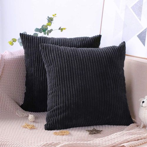Lot De 2 Housse De Coussin En Velours Côtelé Décoratif Taie D'oreiller Canapé Voiture Maison Décor Housses De Coussin 45 X 45 Cm (Noir)