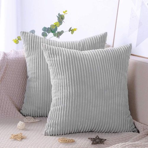 Lot De 2 Housse De Coussin En Velours Côtelé Décoratif Taie D'oreiller Canapé Voiture Maison Décor Housses De Coussin 45 X 45 Cm (Gris Clair)