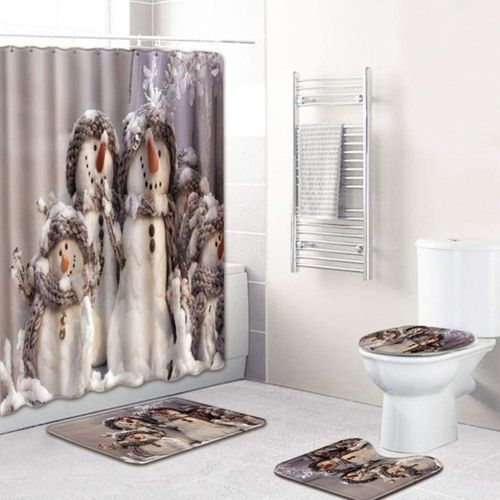 Rideau De Douche De No?L, Ensemble De Tapis De Salle De Bain, Tapis De Toilette, 4 Pi?Ces