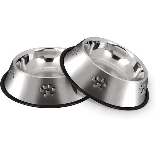 Gamelle Chien, Inoxydable Bols Chat Alimentaire En Acier Antidérapantes Avec Base En Caoutchouc, Gamelles D'eau Pour Animaux De Compagnie De Petite Taille, 2 Gamelles, 18cm