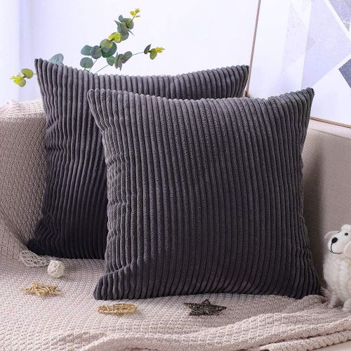 Lot De 2 Housse De Coussin En Velours Côtelé Décoratif Taie D'oreiller Canapé Voiture Maison Décor Housses De Coussin 45 X 45 Cm (Gris Foncé)