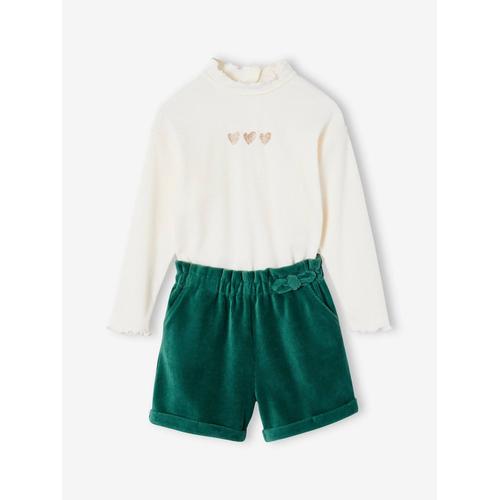 Ensemble T-Shirt + Short En Velours Fille Vert