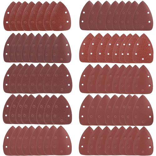 Triangles de Ponçage, Lot de 80 Mouse Patins Abrasifs 5 Trous Feuilles Abrasives Papier de Verre Granulométrie 40/60/80/100/120/180/240/320/400/800 pour le Ponçage Polissage