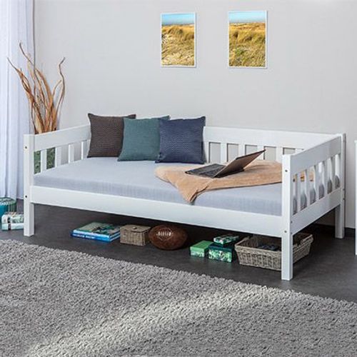 Lit Banquette 1 Personne 90x200 Cm Avec Sommier Blanc