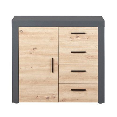Commode 1 Porte 4 Tiroirs 94x40x86 Cm Naturel Et Anthracite