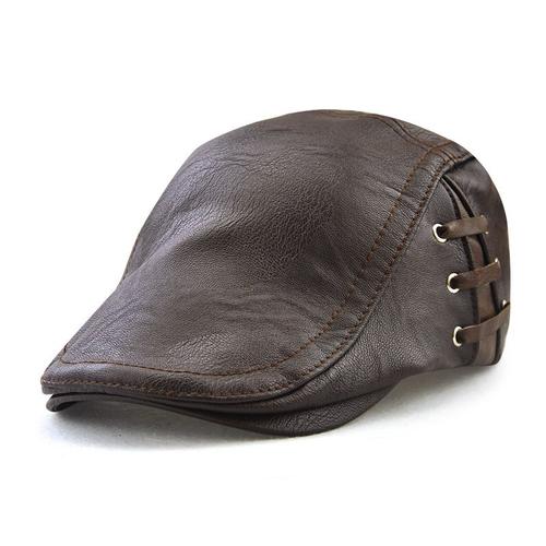 Jamont-Béret Coupe-Vent En Cuir Pu Pour Hommes,Casquettes Tendance,Chapeau Bandage,Casquette Plate De Printemps,Sangle Latérale Chaude