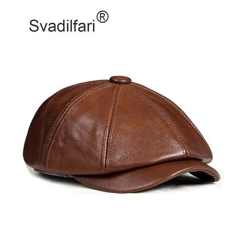 Béret En Cuir De Vachette Octogonal Rétro Pour Hommes,Chapeau En Cuir Véritable,Casquettes Snapback,Mode Élégante,Langue Étudiante,Automne