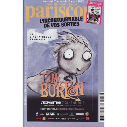 Pariscope / 07-03-2012 N°2285 : Bob Dylan (1p) - Tim Burton (Couverture) - Line Renaud / Thomas Solivéres (1p) - Berenice Abbott (1p)