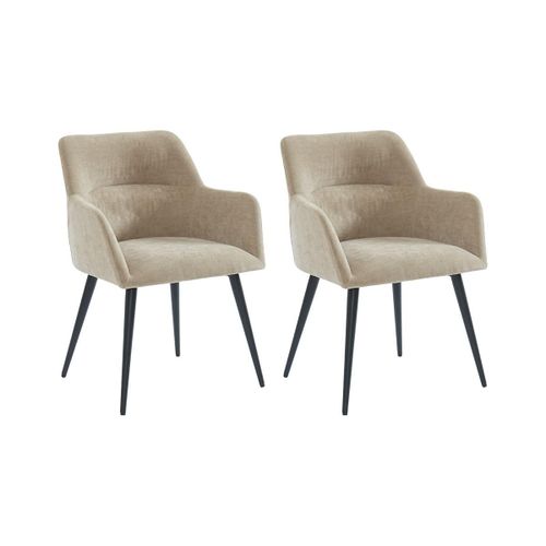 Lot De 2 Chaises - Avec Accoudoirs - Tissu Et Métal - Beige - Heka