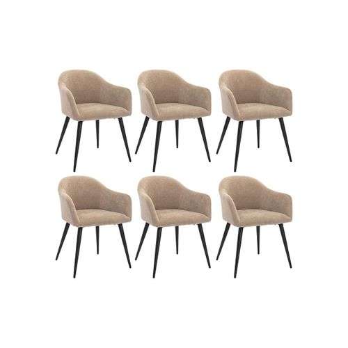 Lot De 6 Chaises Bibo - Avec Accoudoirs - Effet Velours & Métal - Beige