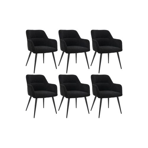 Lot De 6 Chaises - Avec Accoudoirs - Tissu Et Métal - Noir - Heka