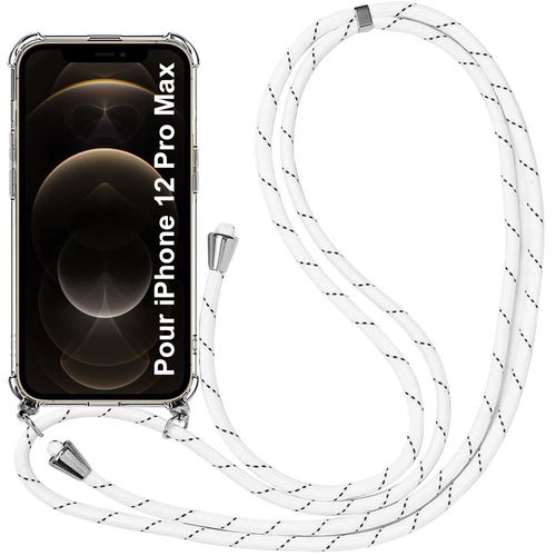 Coque Pour Iphone 12 Pro Max (6.7'') Antichoc Protection Renforcé Coins Tpu Souple Transparente Inclu Cordon Blanc