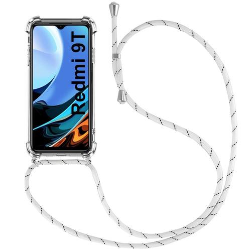 Coque Redmi 9t (6.53'') Tpu Fine Coin Renforcé Protection Avec Collier Cordon Blanc