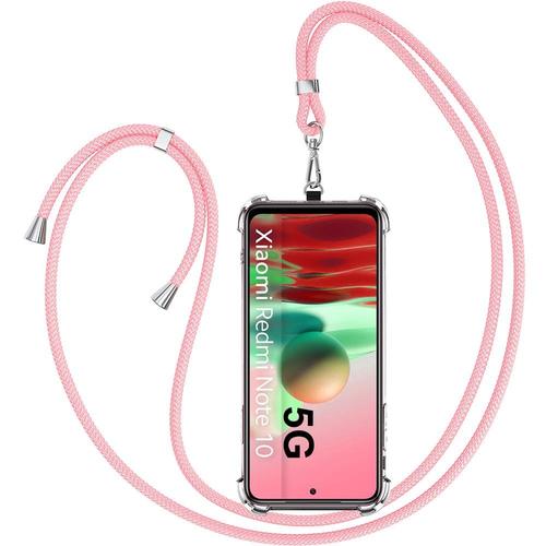 Coque Redmi Note 10 5g (6.5'') Protection Tpu Antichoc Coin Renforcé Fine Avec Cordon Rose