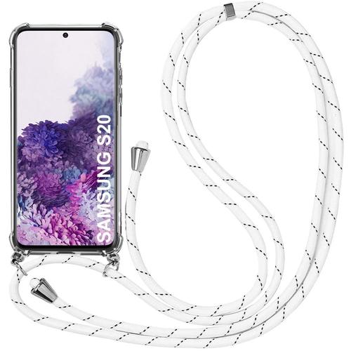 Coque Pour Samsung S20 (6.2'') Transparente Renforcé Protection Souple + Bandoulère Réglable Blanc