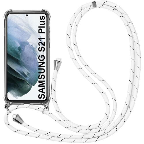 Coque Pour Samsung S21 Plus (6.7'') Coin Renforcé Souple Anti-Rayure Fine Transparente Inclu Cordon Blanc