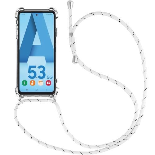 Coque Pour Samsung A53 5g (6.5'') Tpu Fine Transparente Coin Renforcé Protection Avec Collier Cordon Blanc