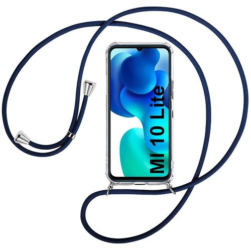 Coque Pour Xiaomi Mi 10 Lite (6.57'') Souple Anti-Rayure Transparente Tpu Protection Renforcé Coins + Bandoulière Bleu Marine