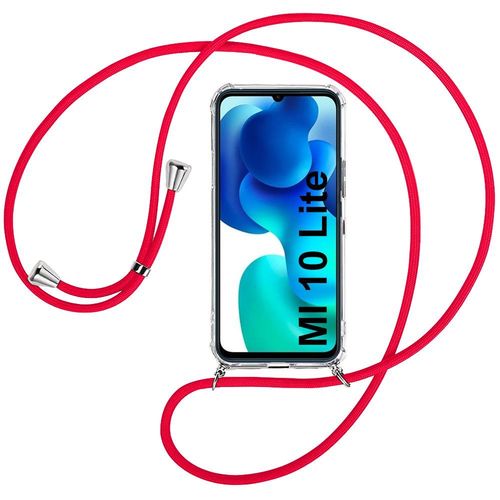 Coque Pour Xiaomi Mi 10 Lite (6.57'') Protection Renforcé Coins Coin Renforcé Souple Anti-Rayure Antichoc + Bandoulère Rouge