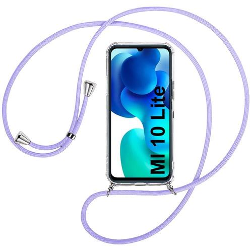 Coque Pour Xiaomi Mi 10 Lite (6.57'') Fine Tpu Antichoc Anti-Rayure Transparente Inclu Cordon Violet