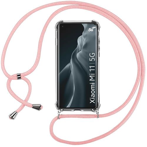 Coque Pour Xiaomi Mi 11 (6.81'') Tpu Antichoc Protection Renforcé Coins Souple Coin Renforcé Avec Collier Cordon Rose