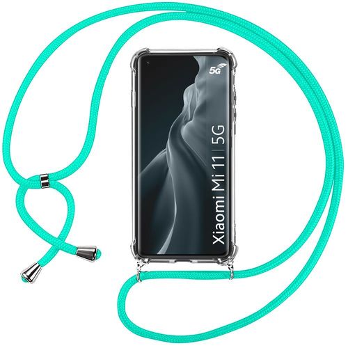 Coque Pour Xiaomi Mi 11 (6.81'') Transparente Coin Renforcé Fine Protection Renforcé Coins Souple + Bandoulère Réglable Vert