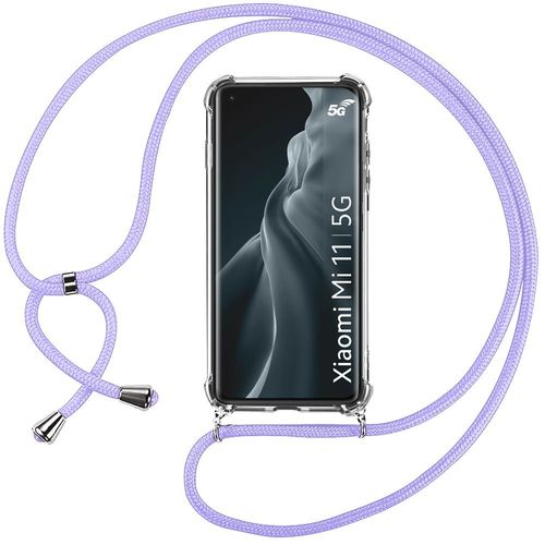 Coque Pour Xiaomi Mi 11 (6.81'') Transparente Coin Renforcé Fine Protection Renforcé Coins Souple Avec Cordon Violet