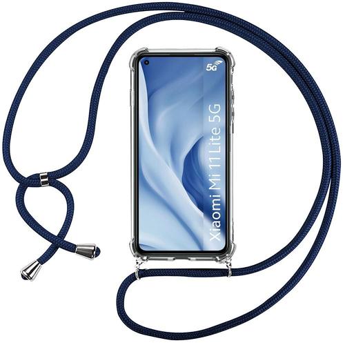 Coque Pour Xiaomi Mi 11 Lite (6.55'') Anti-Rayure Transparente Souple Fine + Bandoulière Bleu Marine