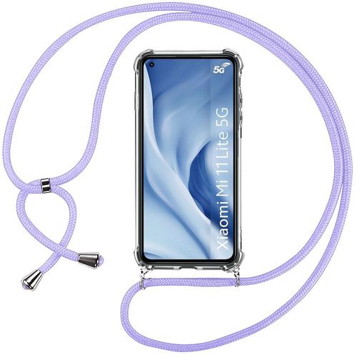 Coque Pour Xiaomi Mi 11 Lite (6.55'') Coin Renforcé Souple Anti-Rayure Fine Transparente Inclu Cordon Violet