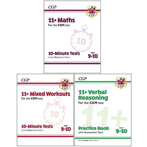 Cgp Books 11+ Cem 10-Minute Tests Maths, Mixed Workouts, Verbal Reasoning 3 Books Collection Set