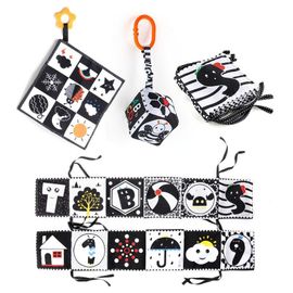 3pcs Noir Et Blanc Paquet Jouets Pour Bébé - Jouet Livre Tissu Montessori Bébé Eveil 0-12 Mois - Cadeau Fille Garcon