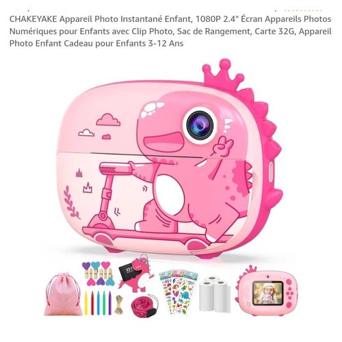 Appareil photo instantané enfant 1080P, écran, jeux, carte 32Go, rouleaux