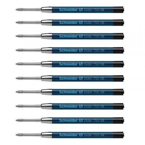Lot 10 Recharges Pour Stylo Bille - Noir - Pointe Extra-Large - Slider 755 Xb - Schneider