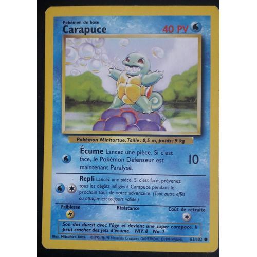 Carte Pokémon Carapuce 63/102 [Premiere Edition 1] - Set De Base Wizards (Fr)